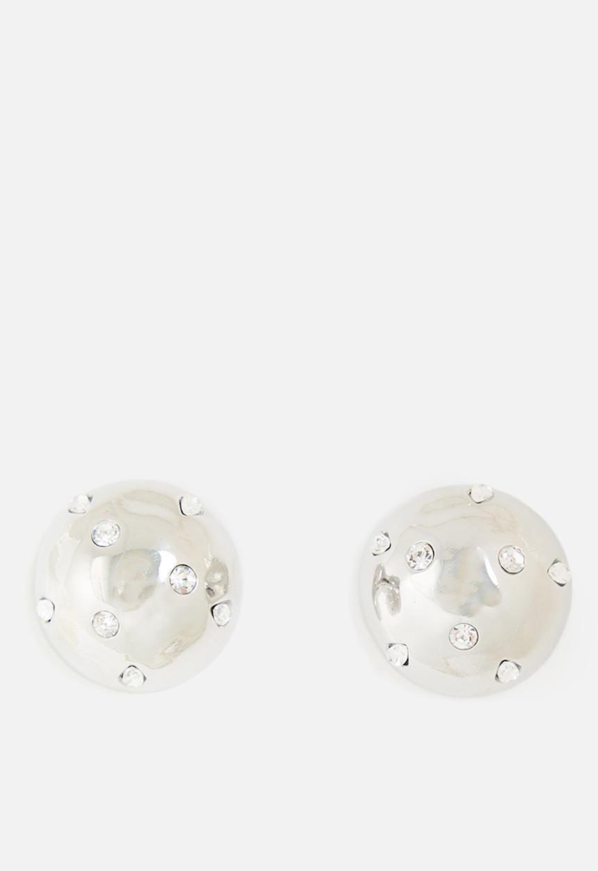 Tessa Design - Dela Diamante Encrusted Dome Pin Earrings - Silver