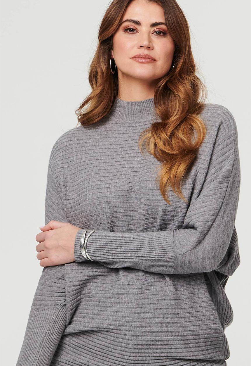 L/S Batwing Ribbed Easy Wearing Knitwear Jersey - Grey