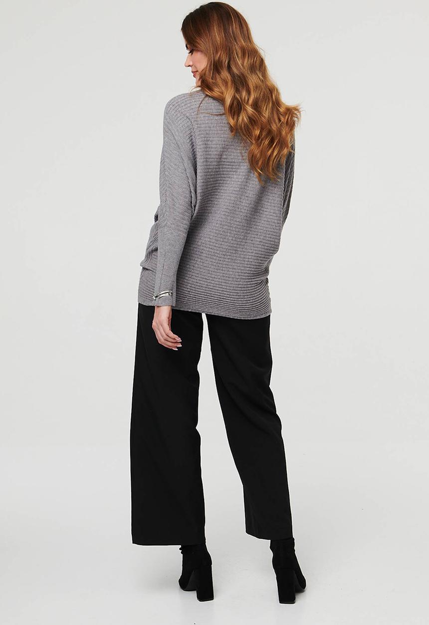 Izabel London - Batwing Ribbed Easy Wearing Knitwear Jersey - Grey