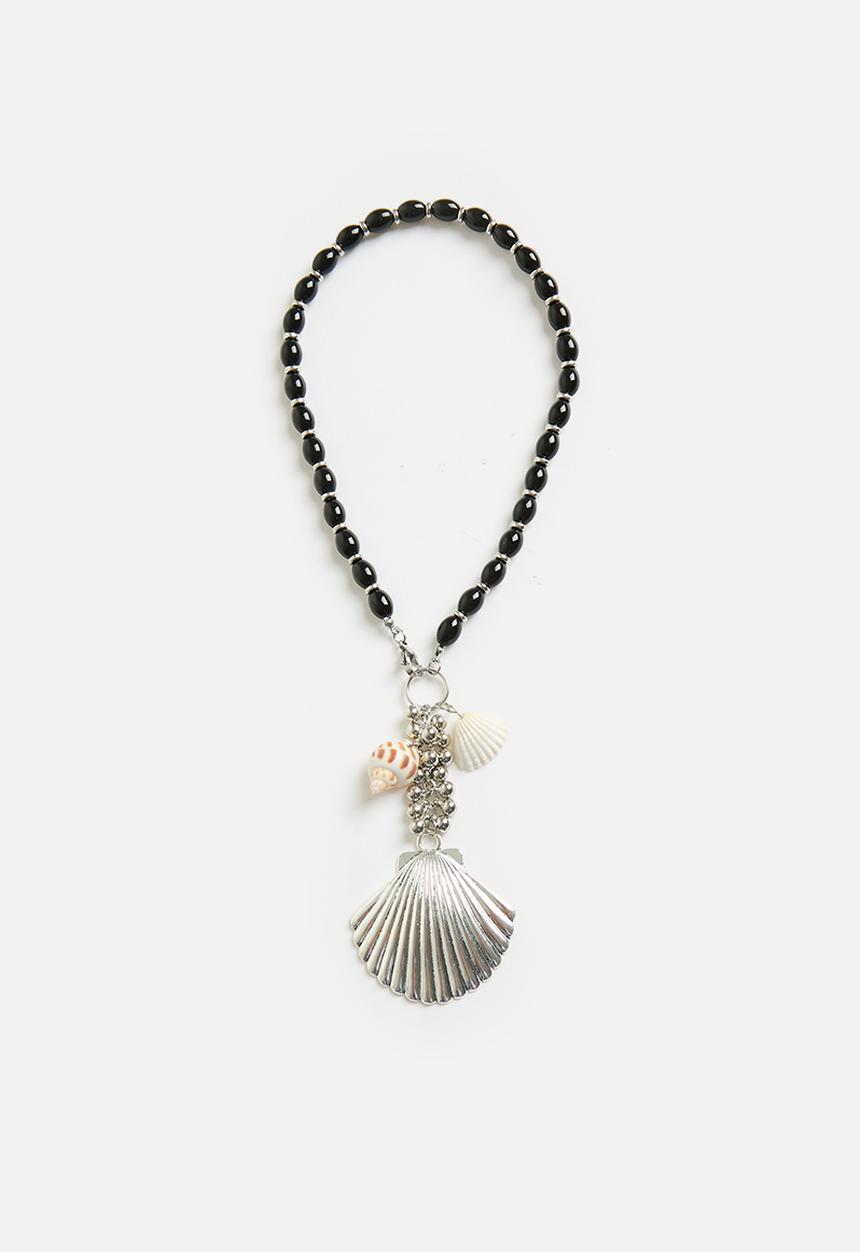 Tessa Design - Devin Shell Beaded Necklace - Silver & Black