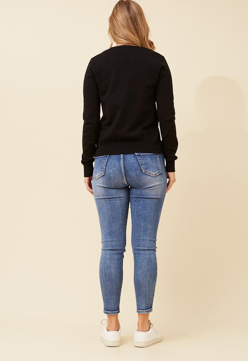 Izabel London - Long Sleeve V-Neck Button Through Cardigan - Black