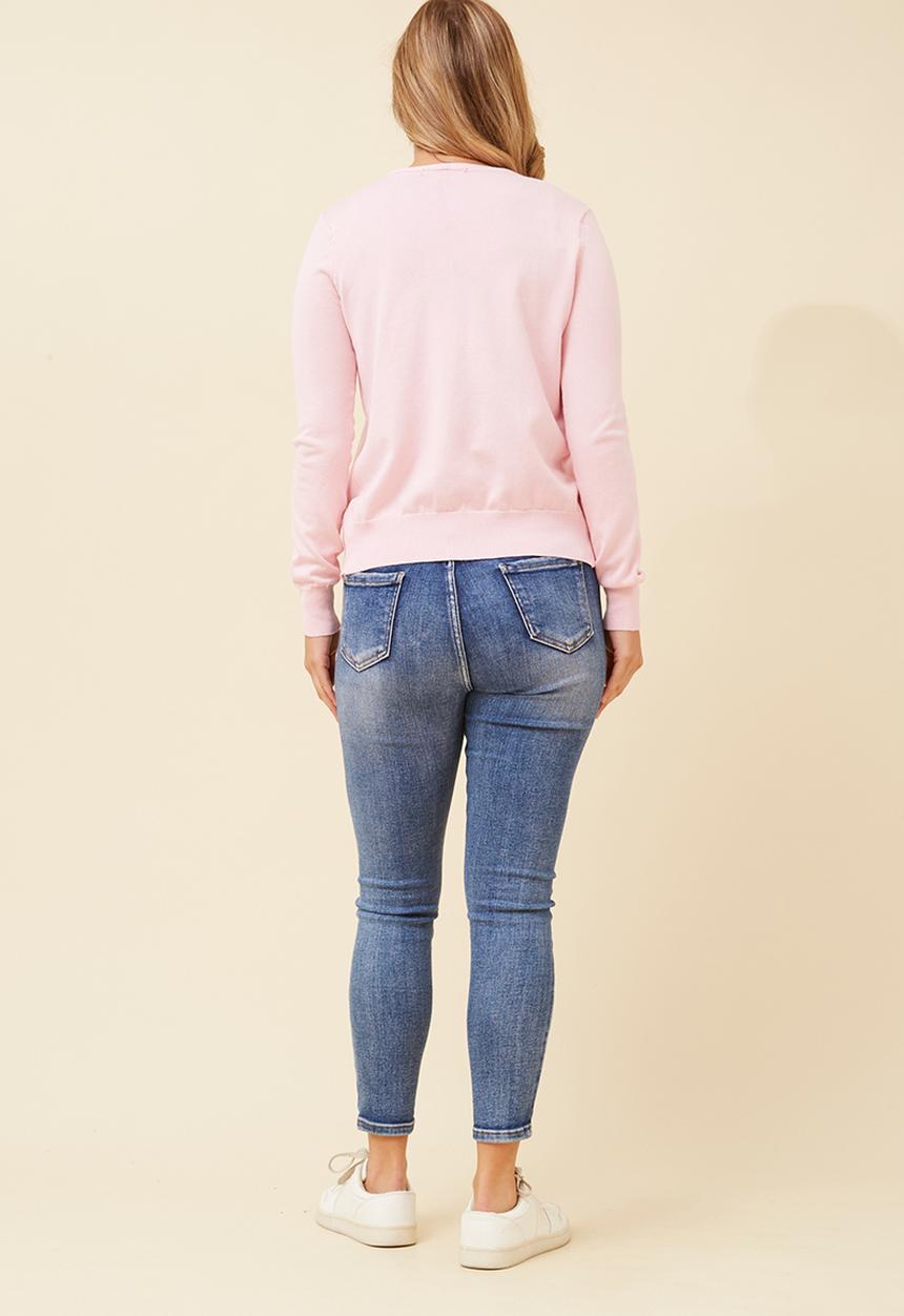 Izabel London - Long Sleeve V-Neck Button Through Cardigan - Pink