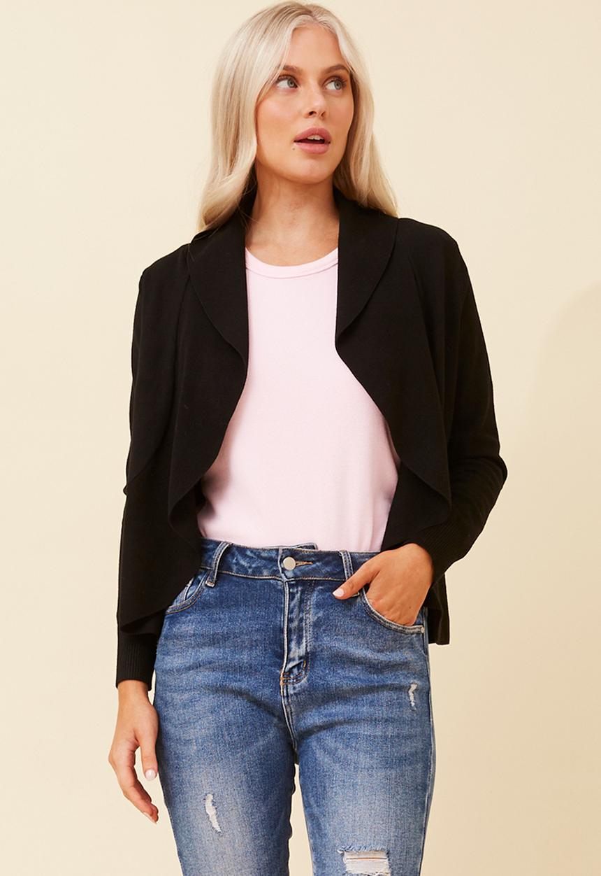 Stella Morgan - Long Sleeve Waterfall Knitwear Cardigan - Black