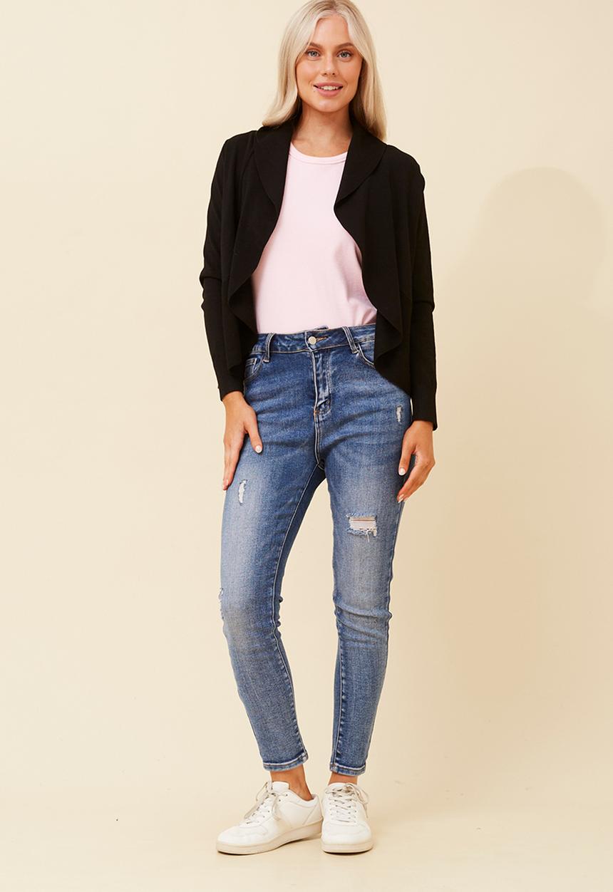 Stella Morgan - Long Sleeve Waterfall Knitwear Cardigan - Black
