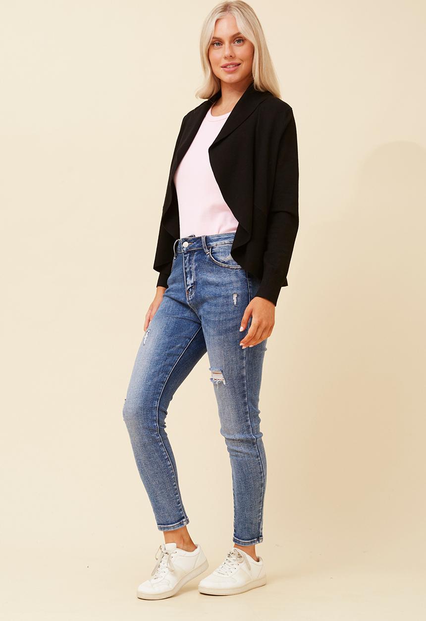 Stella Morgan - Long Sleeve Waterfall Knitwear Cardigan - Black