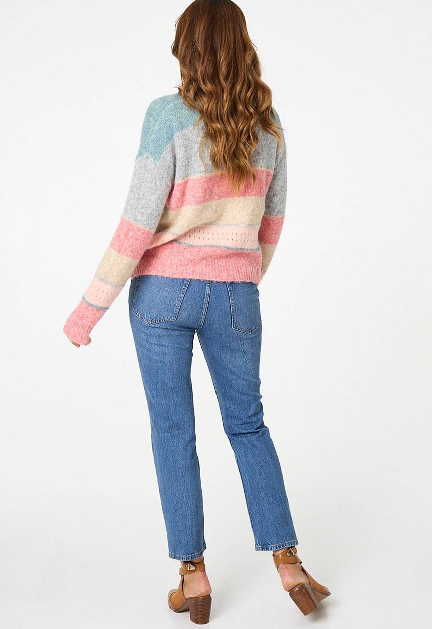 Stella Morgan - L/S Easy Wearing Stripe Melange Knitwrear Jersey - Multi Pink