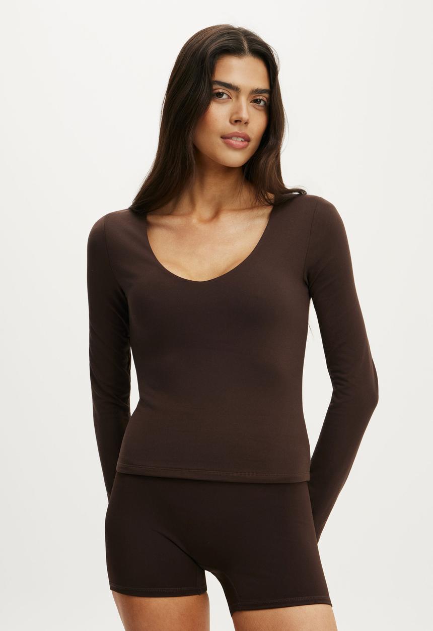 Cotton On - Ultra Soft Scoop Neck Long Sleeve - French Roast
