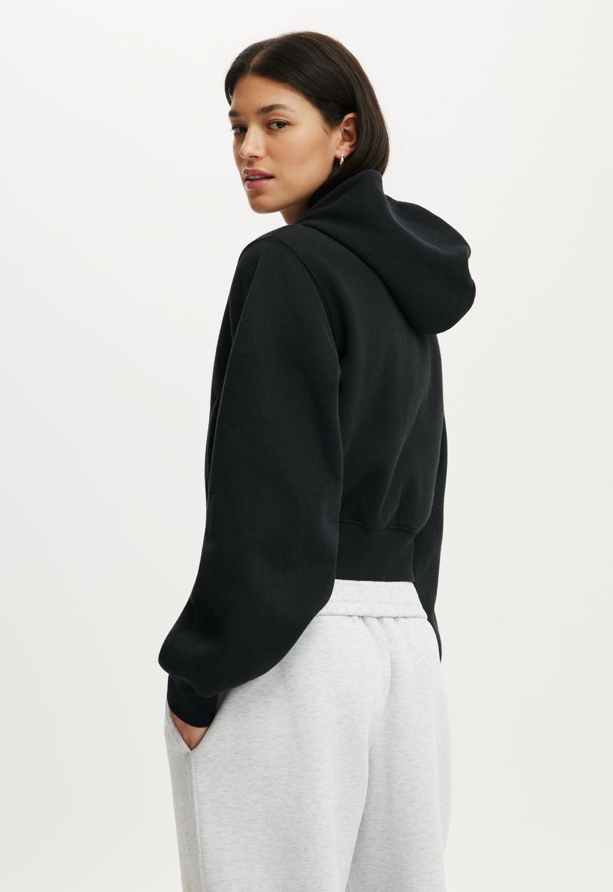 Cotton On - Plush Relaxed Zip Through Hoodie - Black