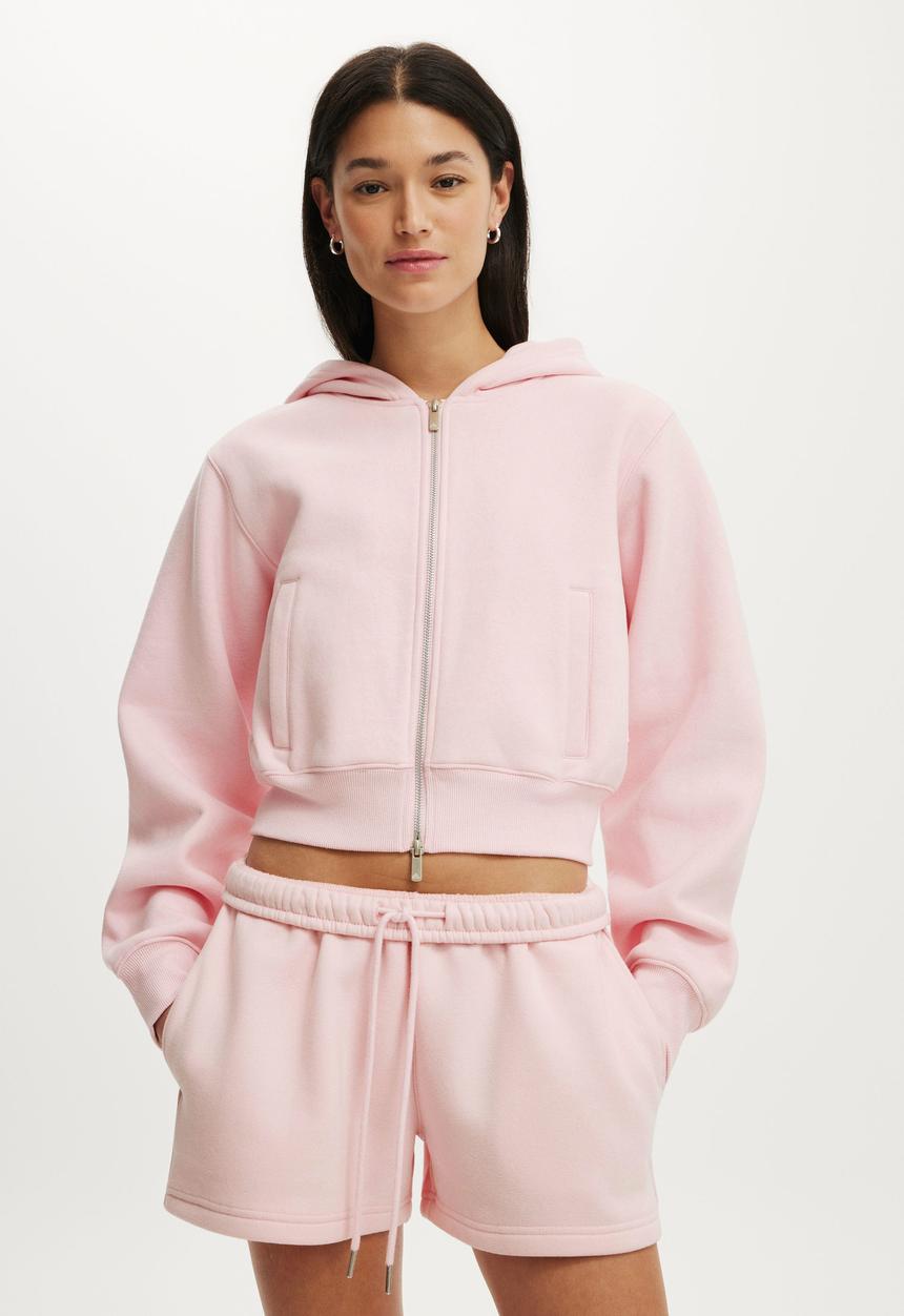 Cotton On - Plush Relaxed Zip Through Hoodie - Cherry Dream