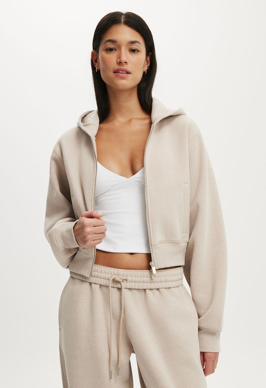 Cotton On - Plush Relaxed Zip Through Hoodie - Sesame Marle