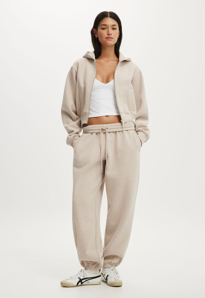Cotton On - Plush Relaxed Zip Through Hoodie - Sesame Marle