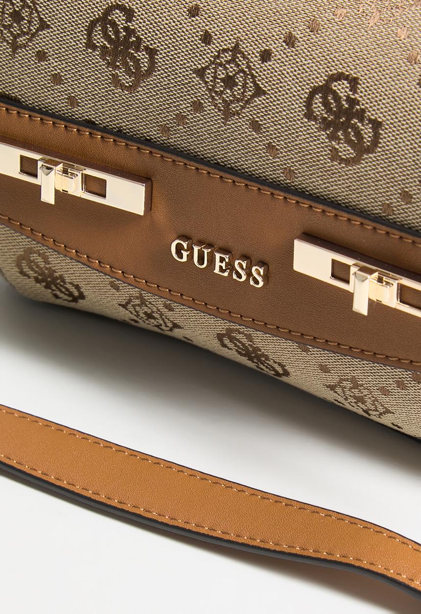 GUESS - Melinda logo mini convertible crossbody flap bag- latte logo