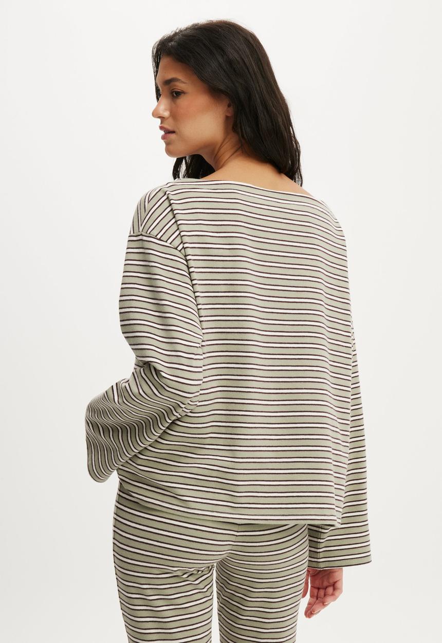 Cotton On - Dreamy soft boatneck long sleeve - jamie stripe seagrass