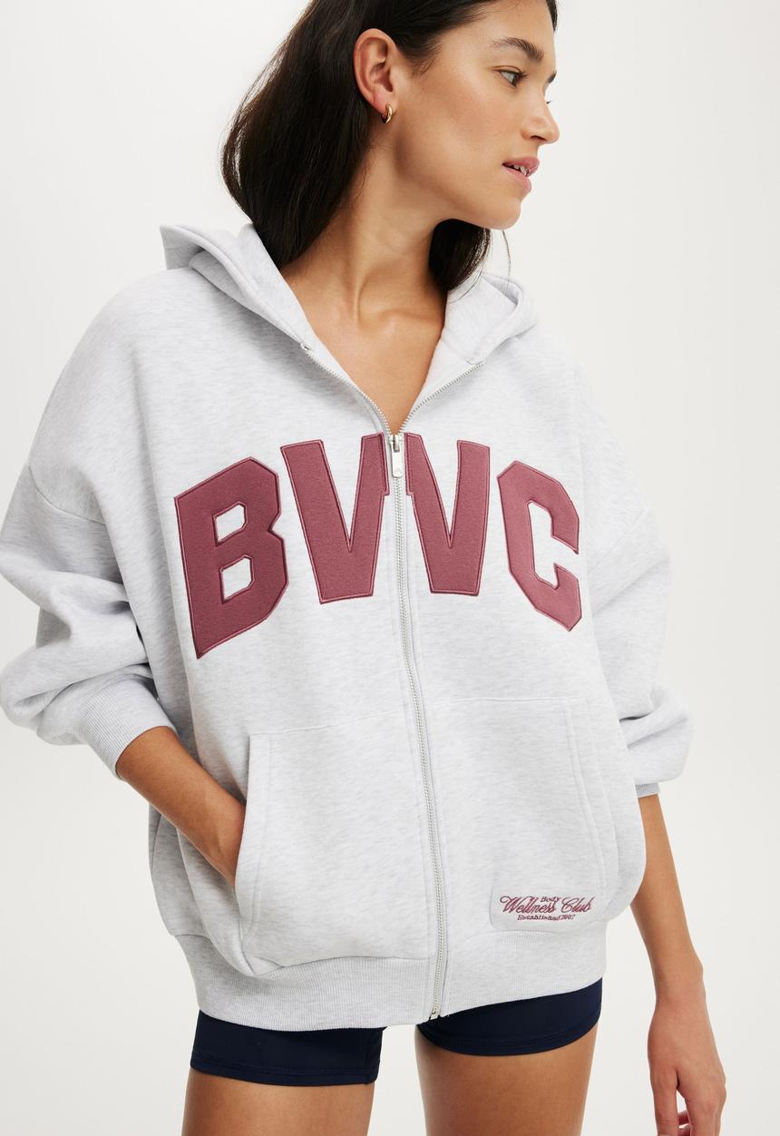 Cotton On - Plush Oversized Zip Through Hoodie - Cloudy Grey Marle/Bwc