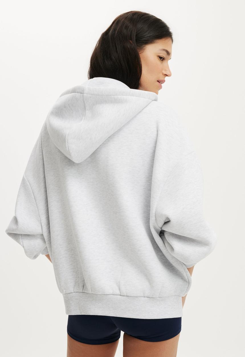 Cotton On - Plush Oversized Zip Through Hoodie - Cloudy Grey Marle/Bwc