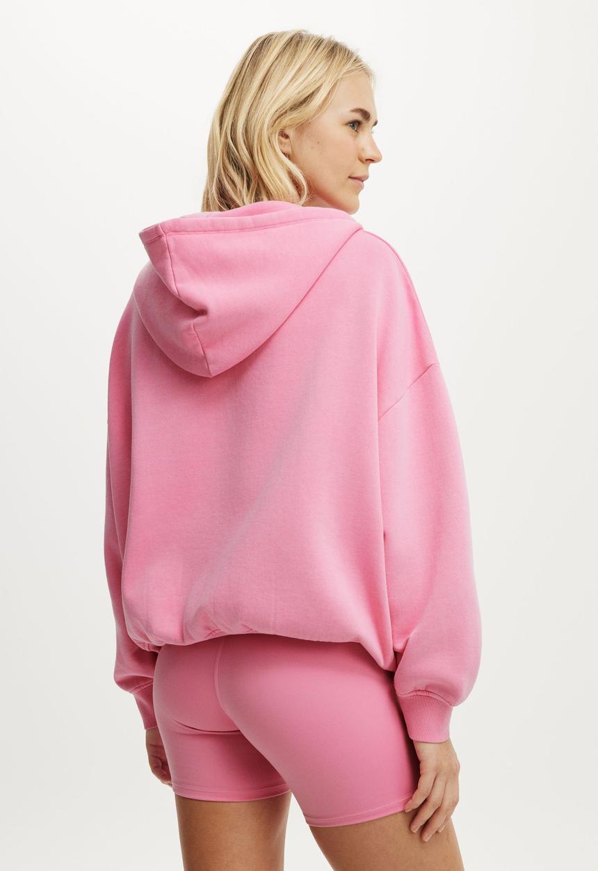 Cotton On - Fleece Oversized Zip Through Hoodie - Washed Sea Pink/Bwc