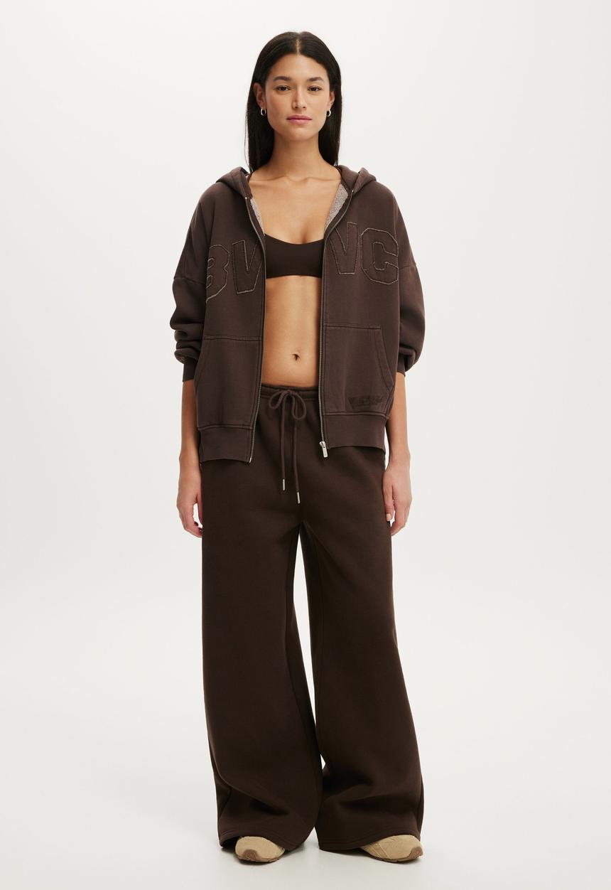 Women's BIG HOODIE ZERO 完売品 Fleece Oversized Zip Through Hoodie - Washed French Roast/Bwc