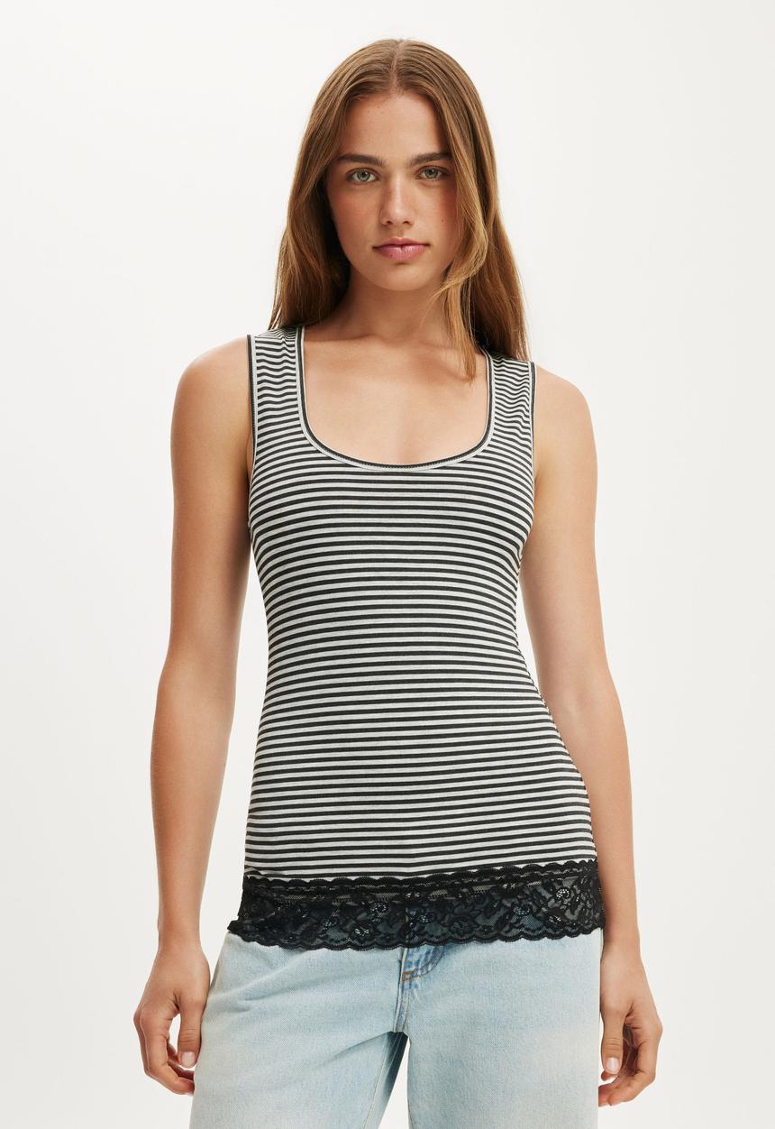 Cotton On - Becca lace tank - madi stripe grey marle