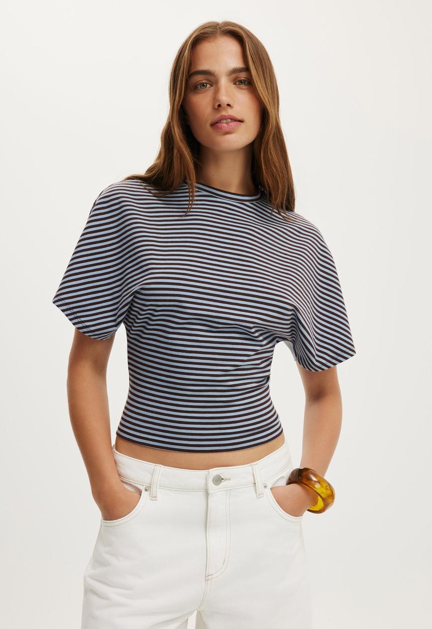 Cotton On - Blair batwing short sleeve tee - madi stripe cosmic star/dark oak