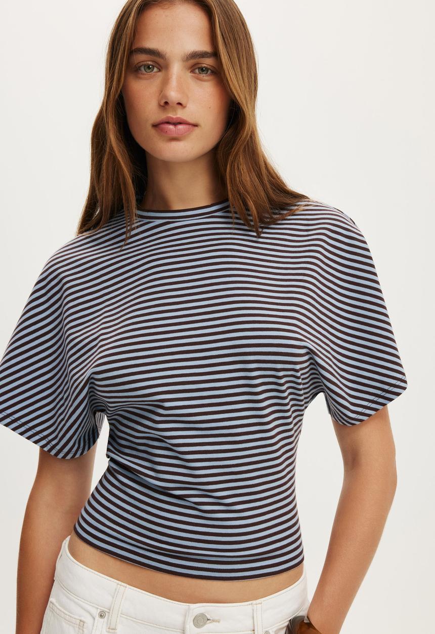 Cotton On - Blair batwing short sleeve tee - madi stripe cosmic star/dark oak