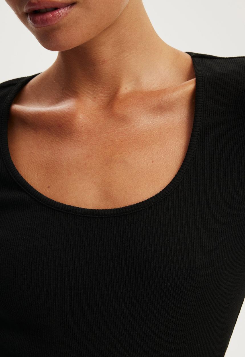 Cotton On - Goldie rib scoop neck long sleeve - black
