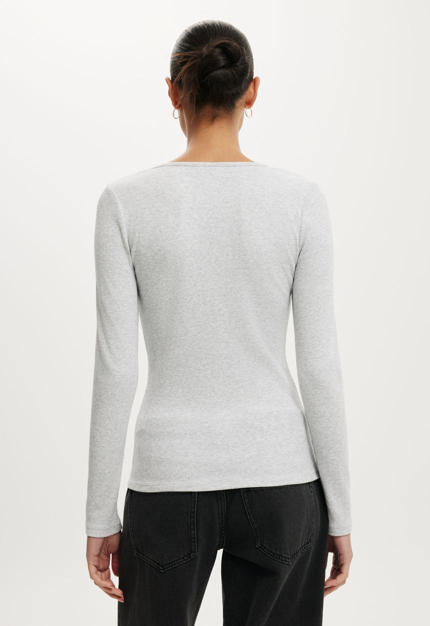 Cotton On - Goldie rib scoop neck long sleeve - grey marle
