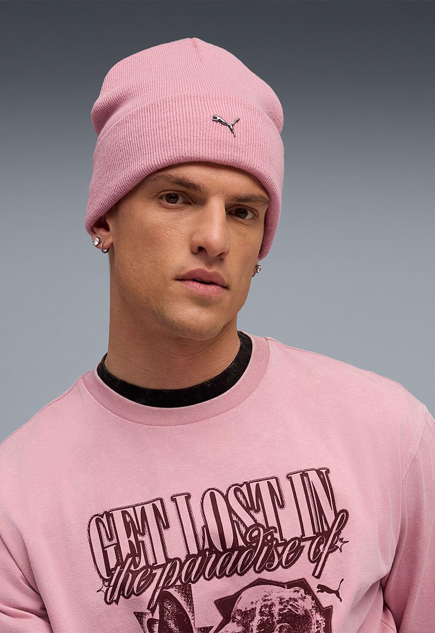 Metal Puma Cat High Crown Beanie Poised - Pink
