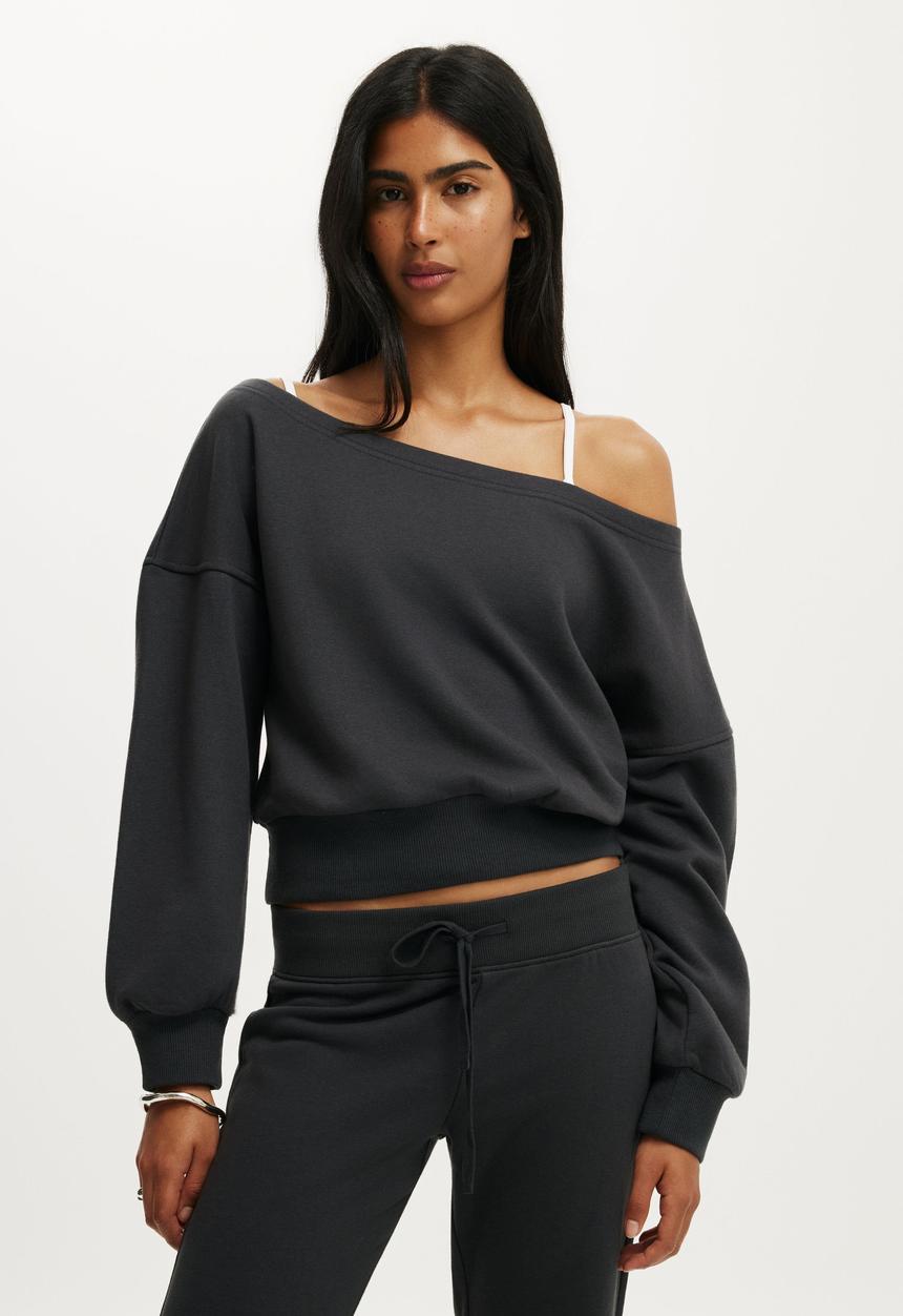 Cotton On - Relaxed Off Shoulder Sweatshirt - Shadowstone