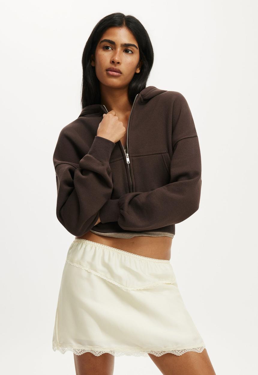 Cotton On - Oversized Zip Through Hoodie - Dark Oak