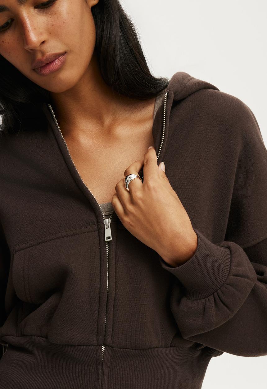 Cotton On - Oversized Zip Through Hoodie - Dark Oak