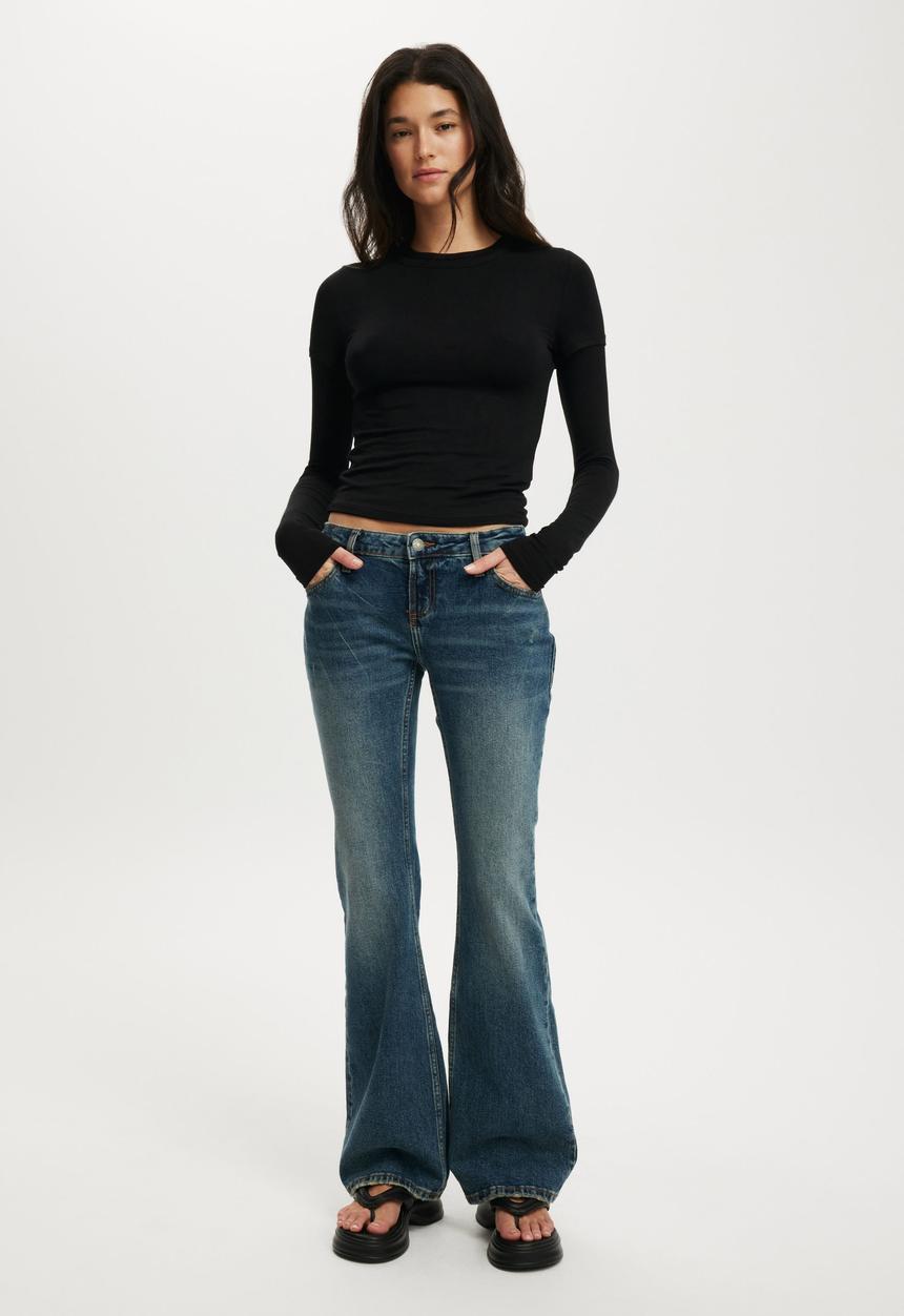 Cotton On - Sheer layer crew long sleeve - black