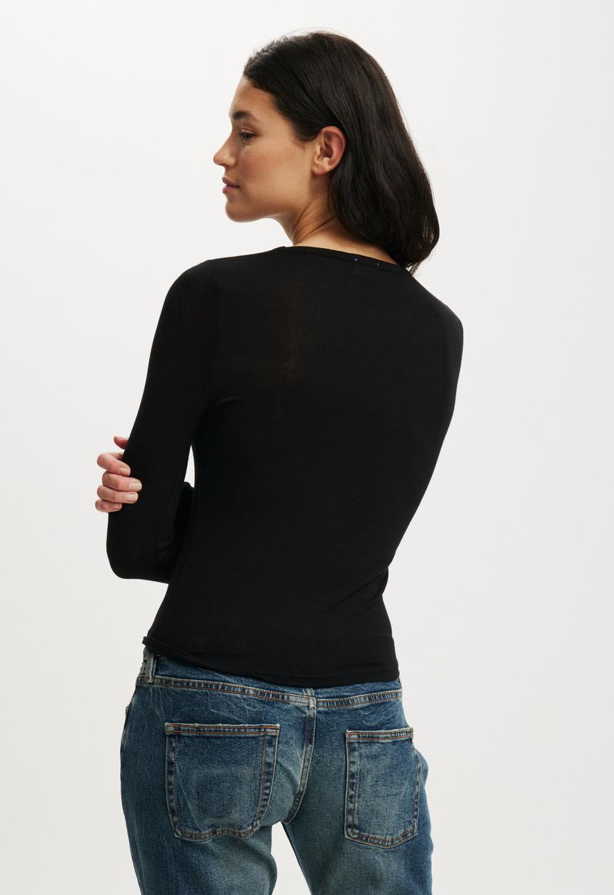 Cotton On - Sheer layer crew long sleeve - black