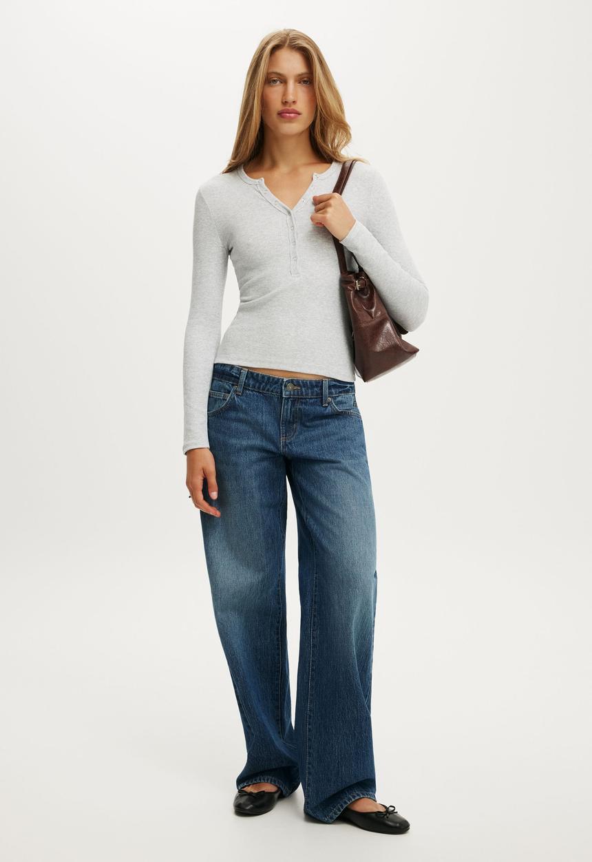 Cotton On - Blake henley long sleeve - grey marle