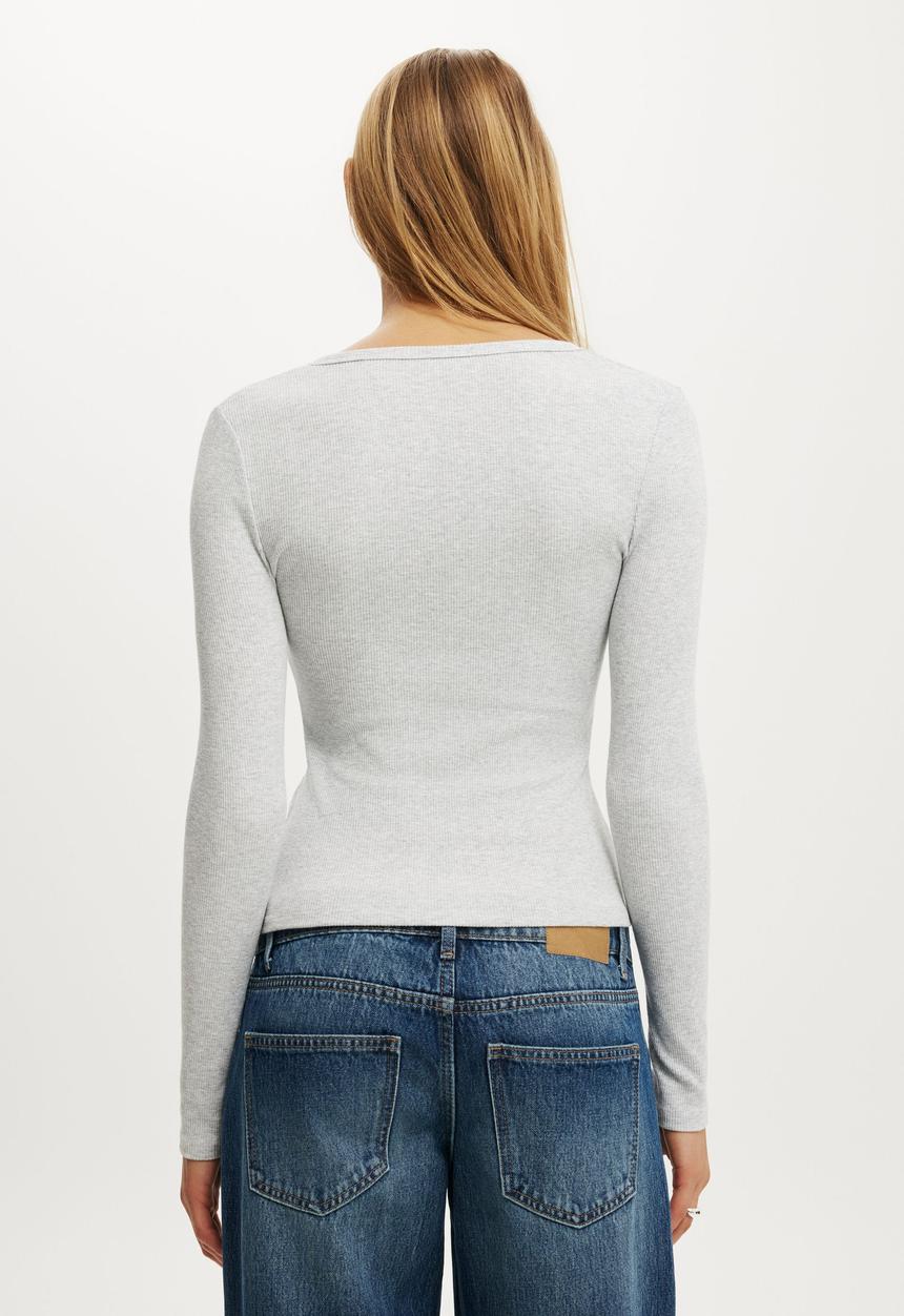 Cotton On - Blake henley long sleeve - grey marle