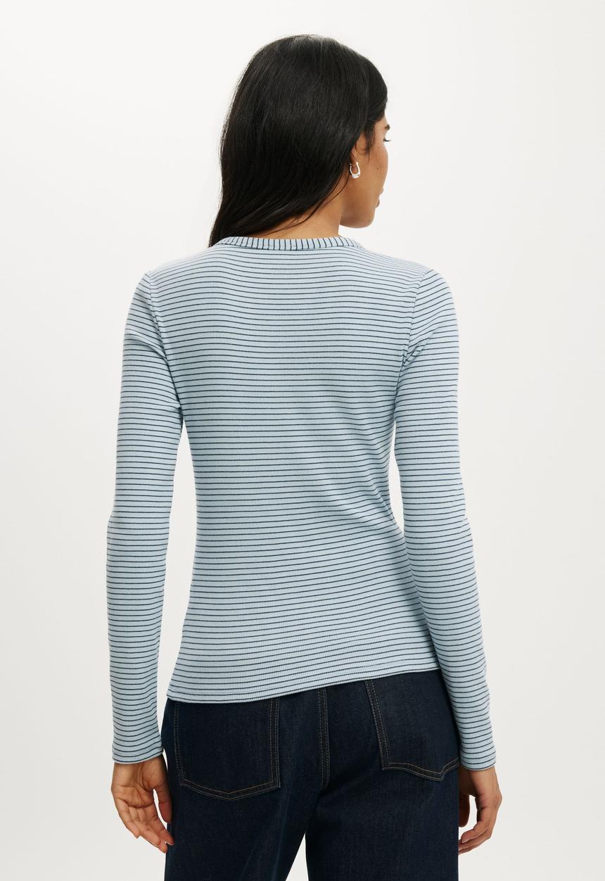 Cotton On - Blake henley long sleeve - lisa stripe iced marine/twilight