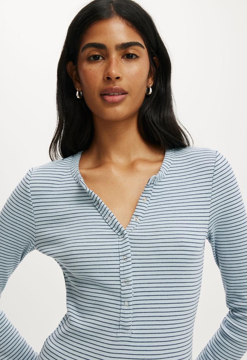 Cotton On - Blake henley long sleeve - lisa stripe iced marine/twilight