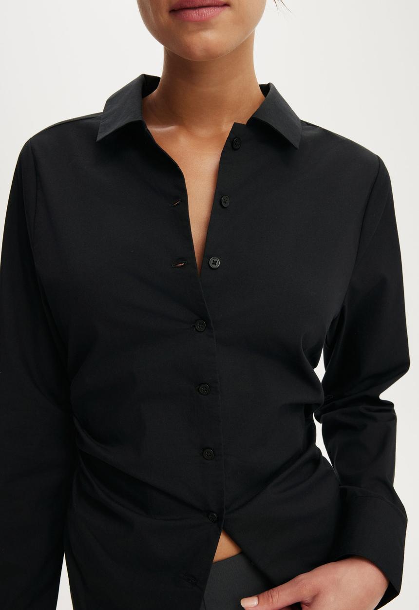 Cotton On - Peyton gathered long sleeve shirt - black