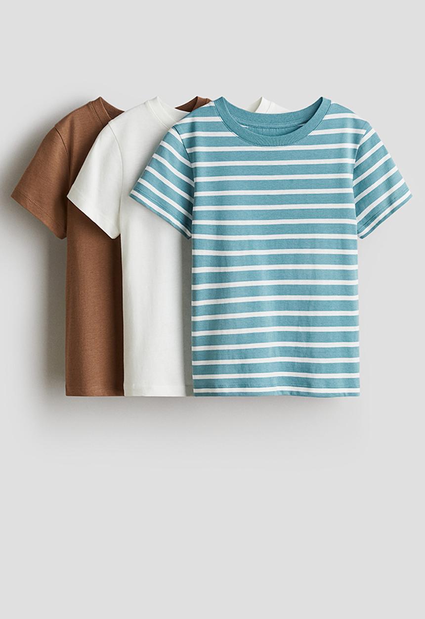 H&M - 3-Pack cotton T-shirts - light turquoise/striped