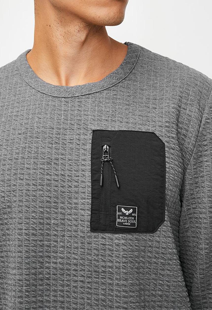 Brave Soul - Waffle Long tops- grey marl