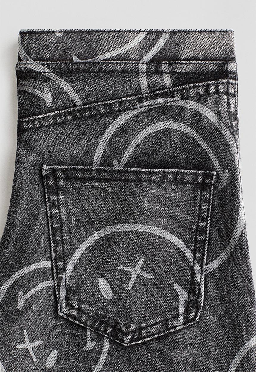 H&M - Wide denim-look trousers - dark grey/smileyworld®