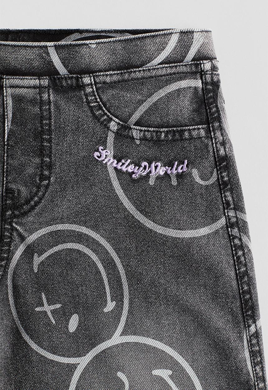 H&M - Wide denim-look trousers - dark grey/smileyworld®