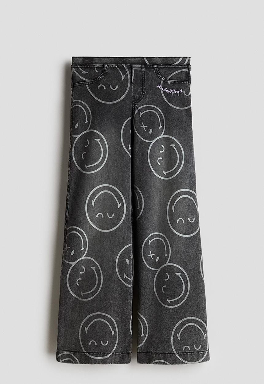 H&M - Wide denim-look trousers - dark grey/smileyworld®