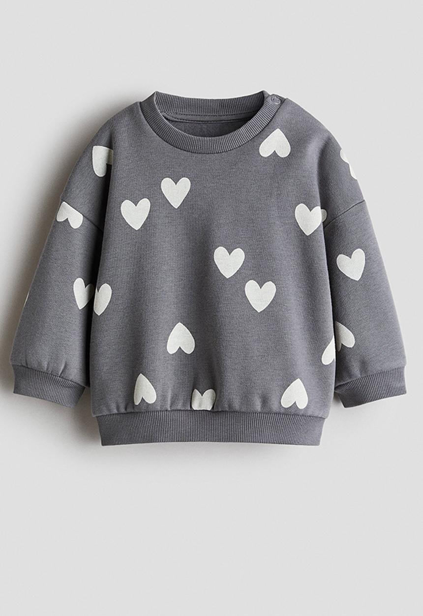 H&M - Printed brushed-inside sweatshirt - grey/hearts