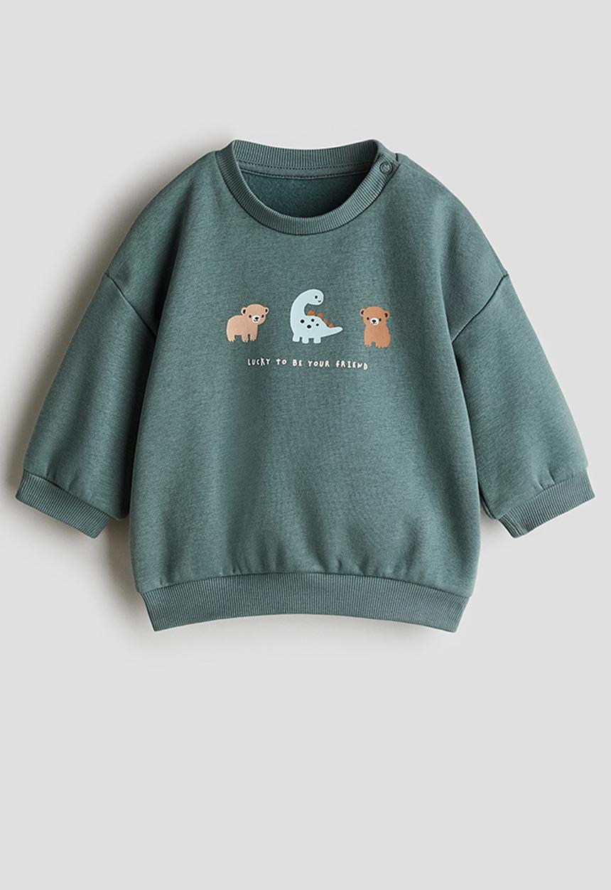 H&M - Printed sweatshirt - dark turquoise/dinosaur