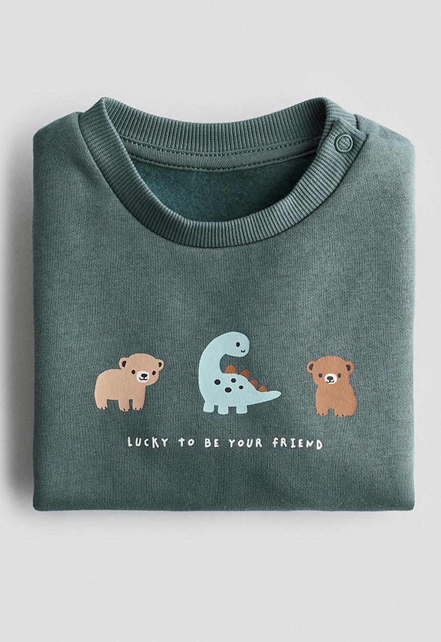 H&M - Printed sweatshirt - dark turquoise/dinosaur