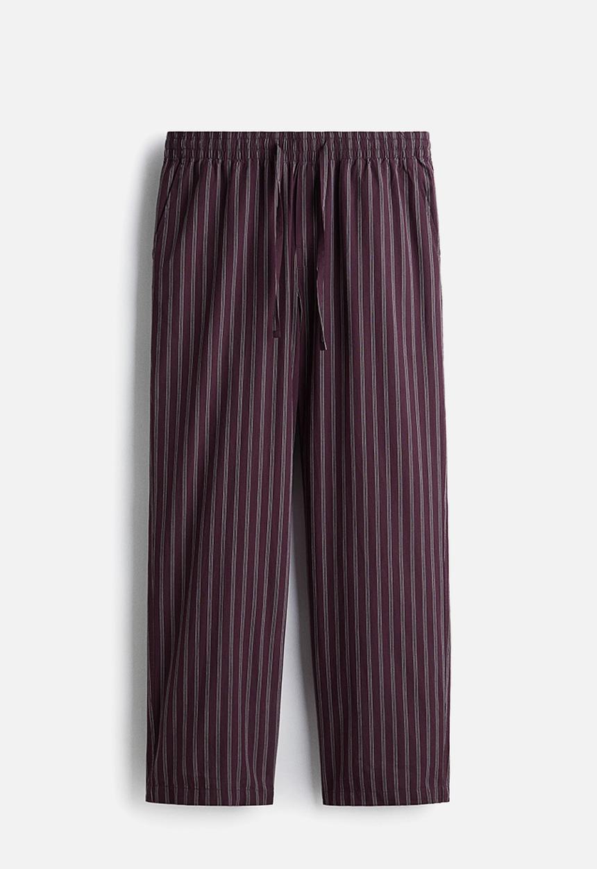 H&M - Relaxed fit poplin trousers - plum purple striped