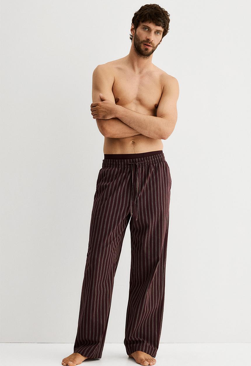 H&M - Relaxed fit poplin trousers - plum purple striped