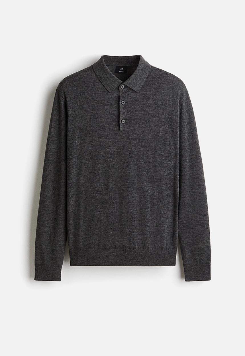 H&M - Regular fit merino wool polo shirt - dark grey
