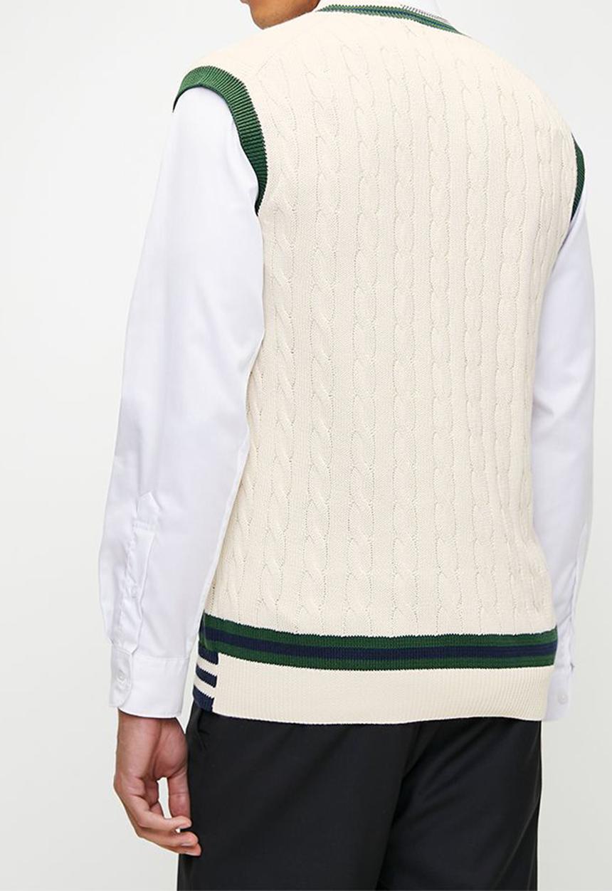 POLO - Mens Sl Cable V Neck Knitwear - Off White