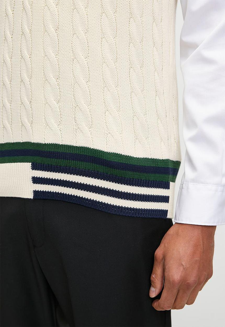 POLO - Mens Sl Cable V Neck Knitwear - Off White